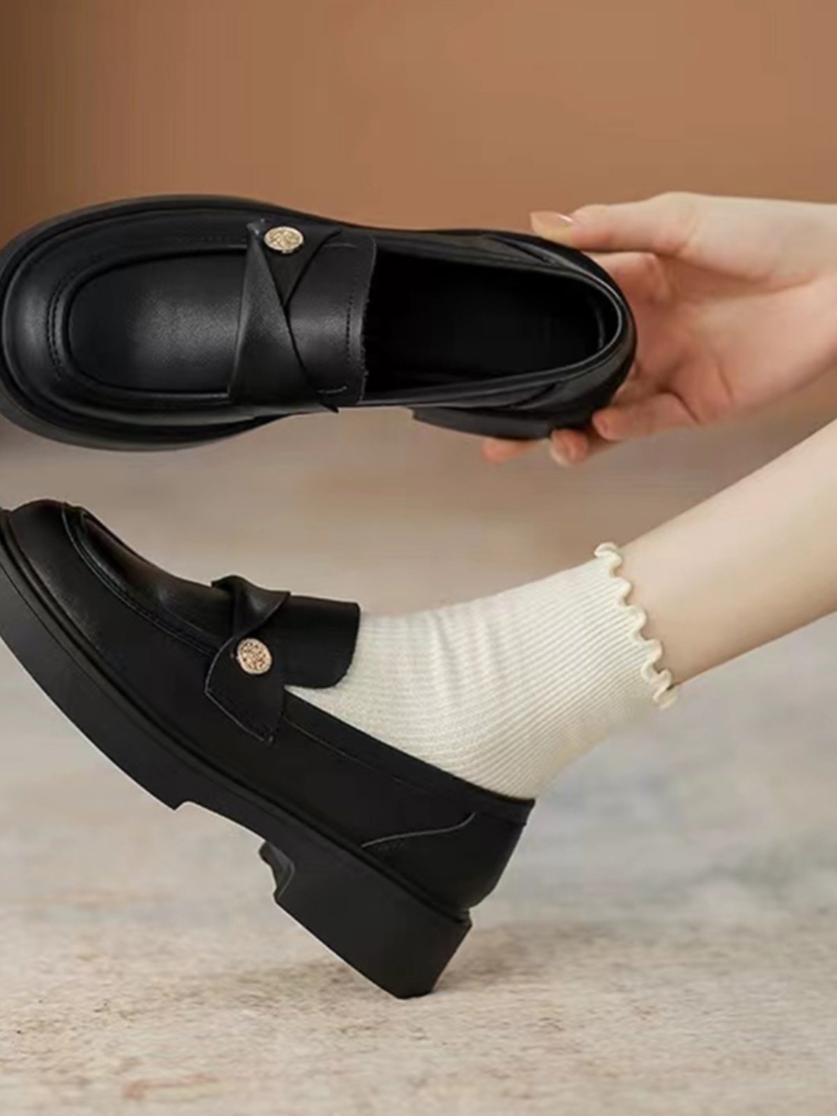 Genuine Soft Leather Coin Loafers for Women, Retro 202 Spring New Style British Flat Shoes, Slip-On Small Leather Shoes for Women