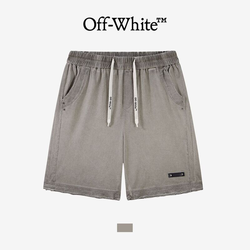 [Official Authentic Product] Off-White Shorts for Men and Women, Couple Style, Rolled Hem, Small Leather Label, Arrow Design, Sports Five-Point Shorts