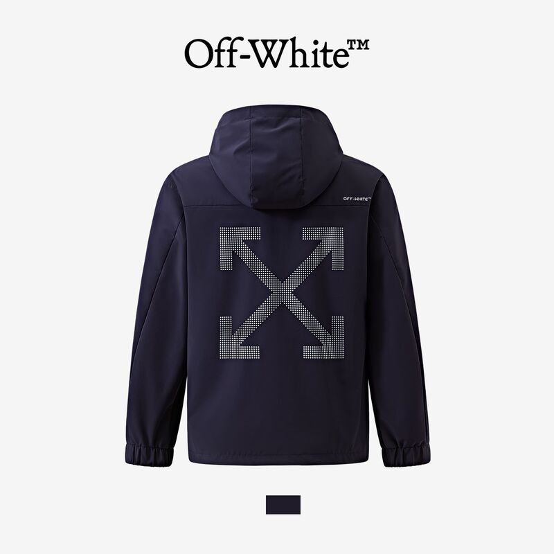 [Official Authentic Product] Off-White Sports Jacket for Men and Women, Couple's Arrow Design, Water-Repellent, Detachable Hood Jacket