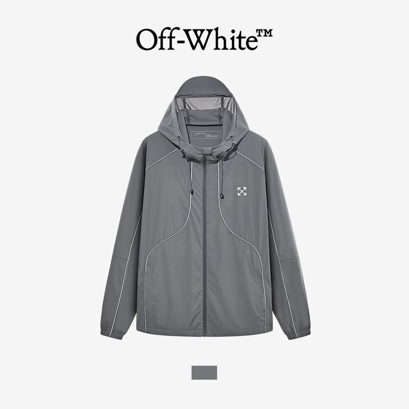 [Official Genuine Product] Off-White Sun Protection Jacket for Men and Women, Quick-Dry Reflective Strip Hooded Skin Jacket