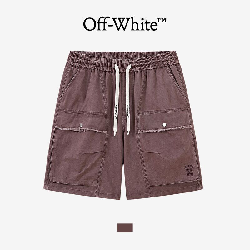 [Official Genuine Product] Off-White Shorts for Men and Women, Couples' Heavy-Duty Washed Letter Arrow Sports Shorts