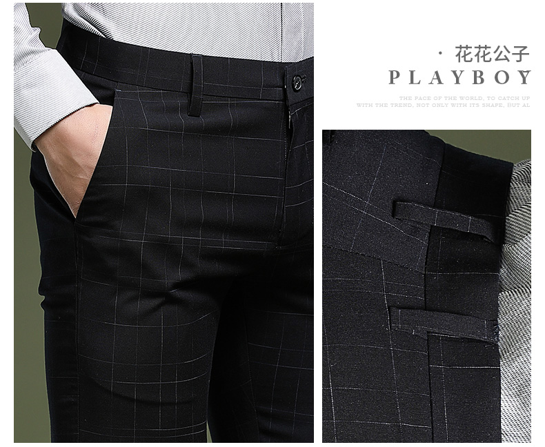 Quần Playboy nam mỏng mùa đông cộng với nhung kẻ sọc phù hợp với quần ấm quần thẳng quần nam quần áo trung niên nam