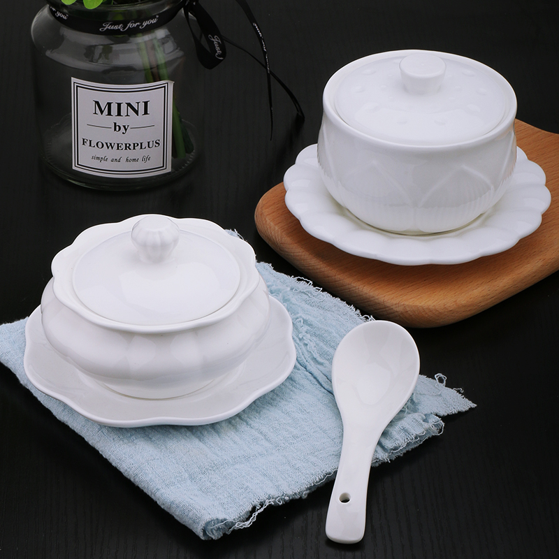 Waterproof ceramic bird 's nest forest frog supplements soup bowl with cover ceramic porcelain white paint stew pot pot steamed egg soup bowl