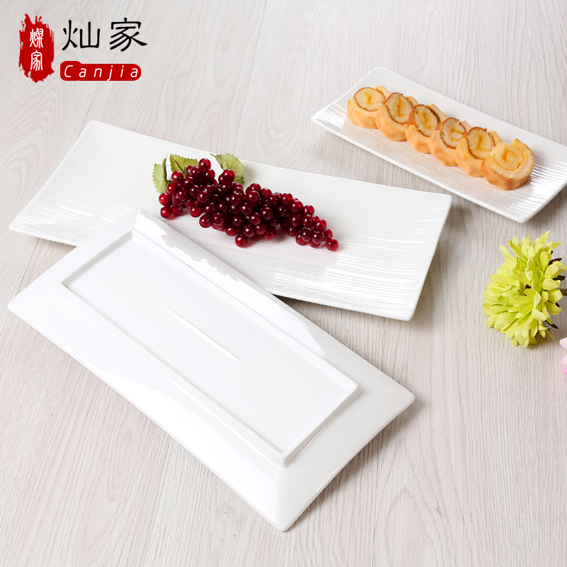 Creative pure white ceramic rectangular plate strip sushi Japanese chicken wings dessert cake plate plate plate