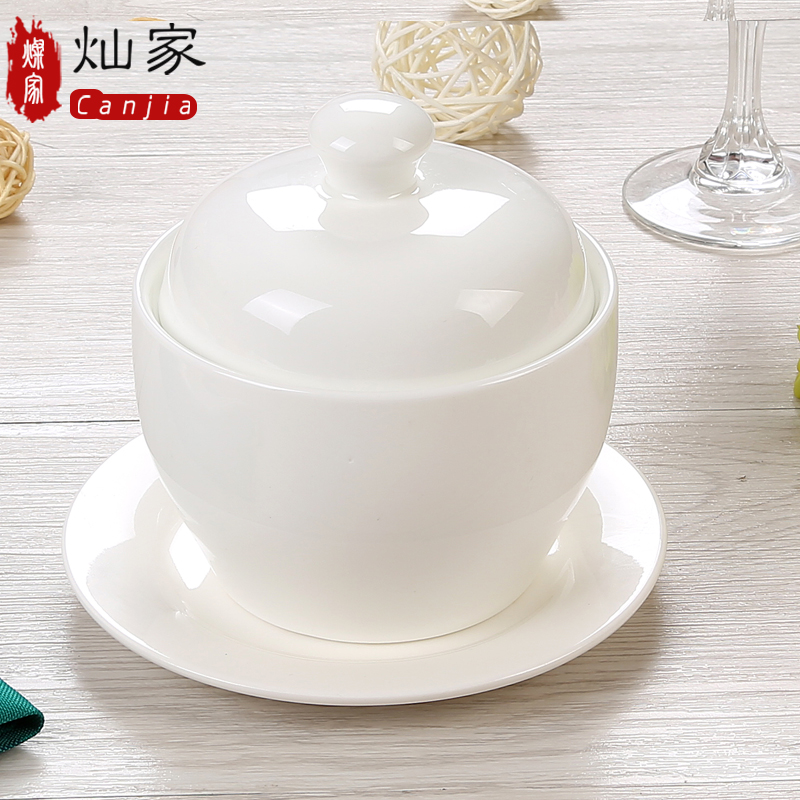 Develop them home archaize ceramic pure white creative dish bird 's nest soup cup steam egg with cover can put the microwave oven