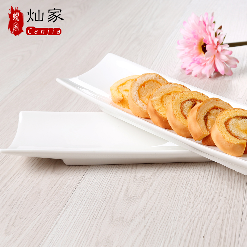 Creative pure white ceramic rectangular plate strip sushi Japanese chicken wings dessert cake plate plate plate