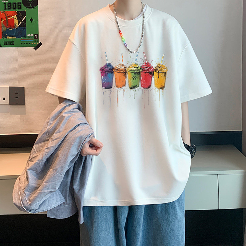 American-Style Trendy Short-Sleeved T-Shirt for Men, Summer Design, Loose-Fitting, Pure Cotton, Printed Round-Neck T-Shirt, Versatile Top