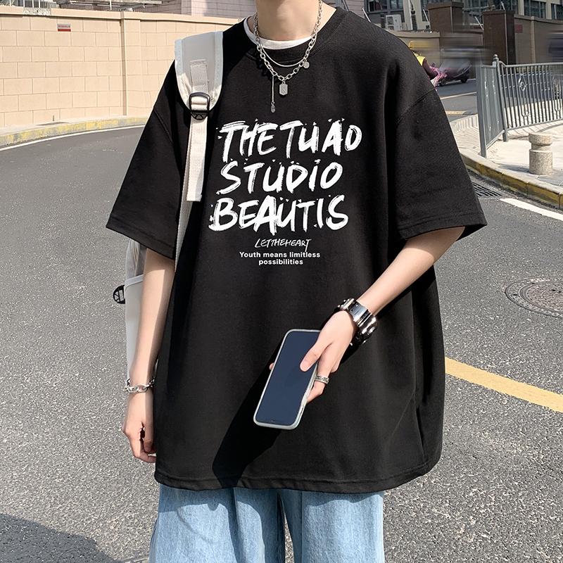 Short-Sleeved Men's Summer T-Shirt New Style American Summer Trendy Brand Half-Sleeved Loose Heavyweight Pure Cotton Top T-Shirt for Men Short-Sleeved Men's Summer T-Shirt New Style American Summer Trendy Brand Half-Sleeved Loose Heavyweight Pure Cotton Top T-Shirt for Men
