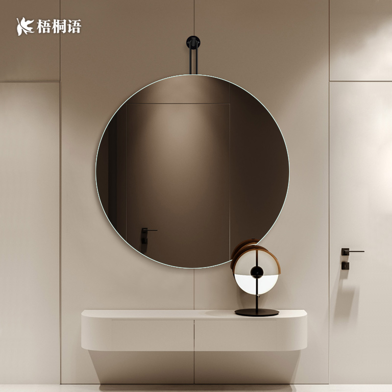 Round hanging mirror simple dressing table round mirror makeup frameless bathroom mirror glass lens decoration powder room bathroom mirror