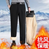 Демисезонные джинсы с начесом, зимние эластичные бархатные штаны, для мужчины среднего возраста