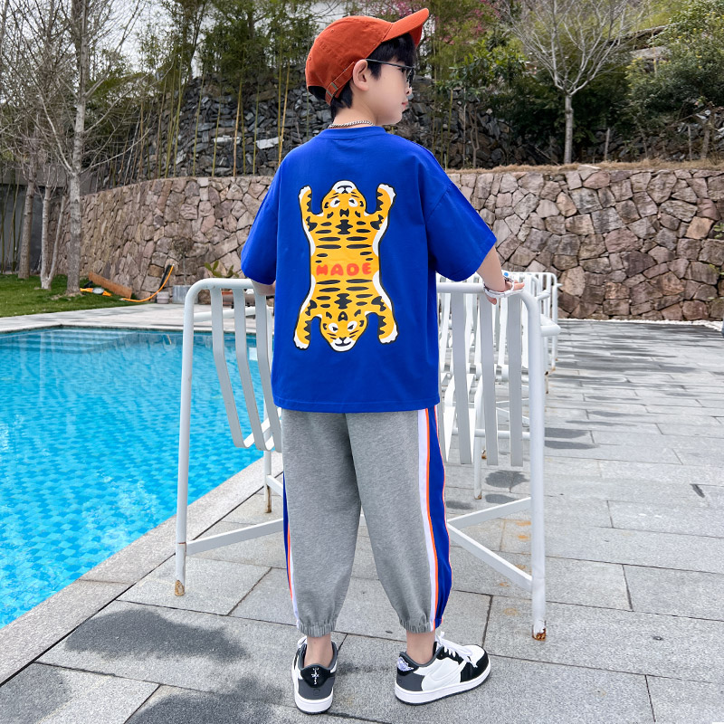 Boy's summer clothing suit 2022 new CUHK Scout handsome boy Summer trendy sports short sleeve ocean wave