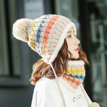 Winter hat children surround neck suit warm and thickened Korean version tide student youth knit cap wool line cap sweet and cute