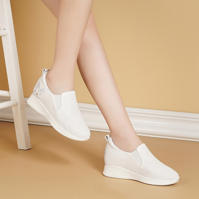 Gintebaili Women's Shoes with Hidden Height Increase, White Sneakers, 2026 Spring New Model, Genuine Leather, Breathable Wedge Heel, Sports Casual Shoes for Women