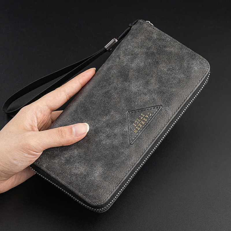 Carrken New Men's Retro Zipper Long Wallet Multifunctional Large Capacity Wrist Bag Phone Wallet