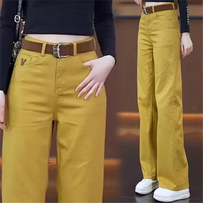 Yellow High-Waisted Loose Soft Denim Wide-Leg Pants for Women 2026 Spring, Autumn, and Summer New Popular Versatile Loose Straight-Leg Long Pants Yellow High-Waisted Loose Soft Denim Wide-Leg Pants for Women 2026 Spring, Autumn, and Summer New Popular Versatile Loose Straight-Leg Long Pants