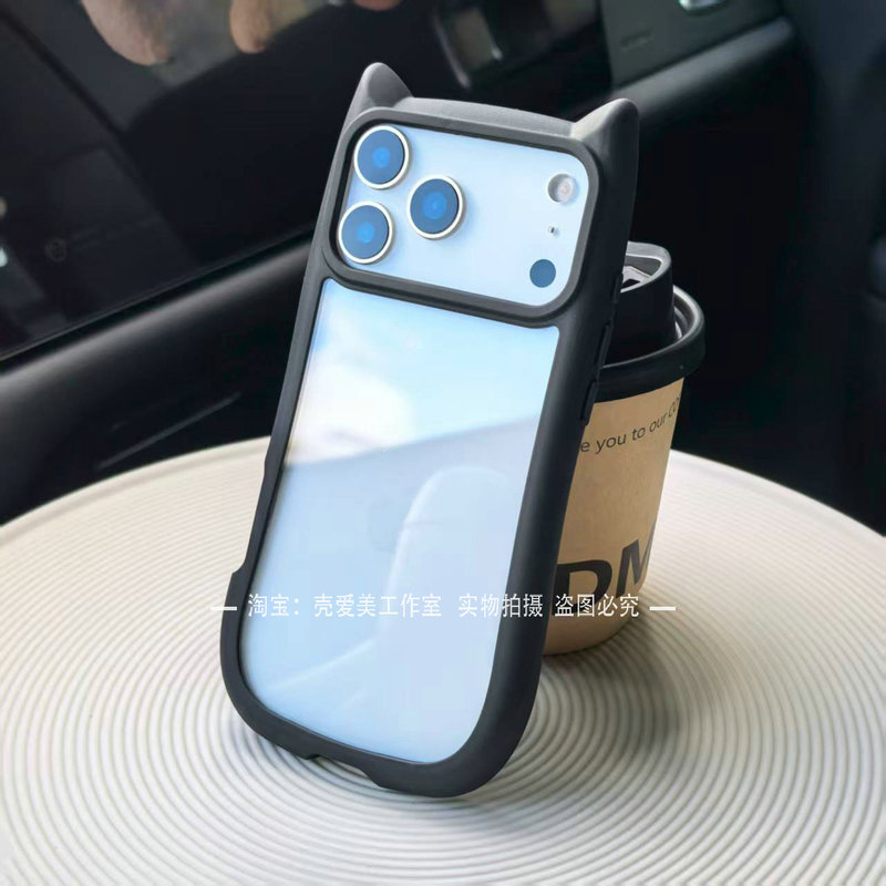 Suitable for Apple 17 Pro Max Phone Case, Personalized Transparent Acrylic iPhone 17 Pro High-End Feel, 17 Air Creative Cat Ears, Small Waist, Fashionable Internet Celebrity Style, Versatile Full-Edge Hard Case for Women