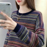 Демисезонный трикотажный свитер, оверсайз, круглый воротник