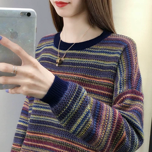 Демисезонный трикотажный свитер, оверсайз, круглый воротник