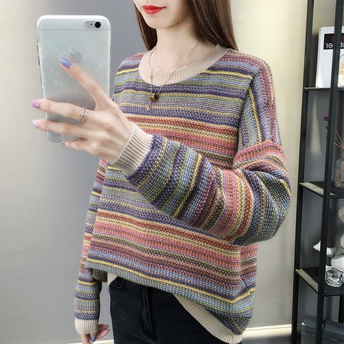 Демисезонный трикотажный свитер, оверсайз, круглый воротник