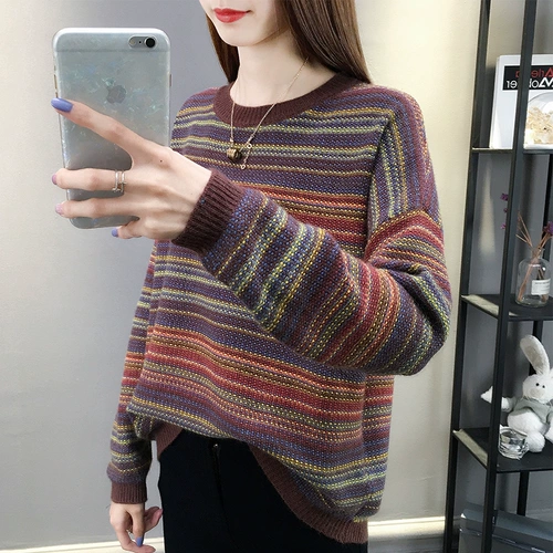 Демисезонный трикотажный свитер, оверсайз, круглый воротник