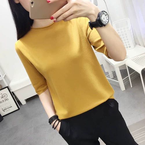 Осенний трикотажный тонкий свитер, круглый воротник, оверсайз