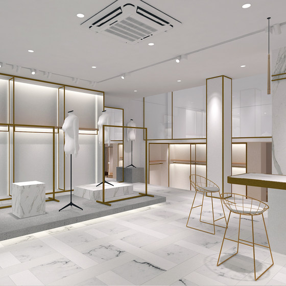 Meihuan clothing physical store decoration design floor plan design renderings women's clothing shelves display shelves