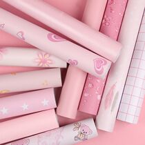 Pink 10 m wallpaper self-adhesive wallpaper girl bedroom waterproof and moisture-proof scrub dorm room decoration wall sticker