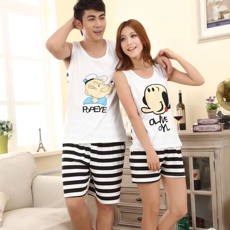 Mùa hè vài bộ đồ ngủ cotton ngắn tay Hàn Quốc nửa tay nhà dịch vụ nam giới và phụ nữ kích thước lớn tinh khiết mùa hè bông phù hợp với pijama nữ