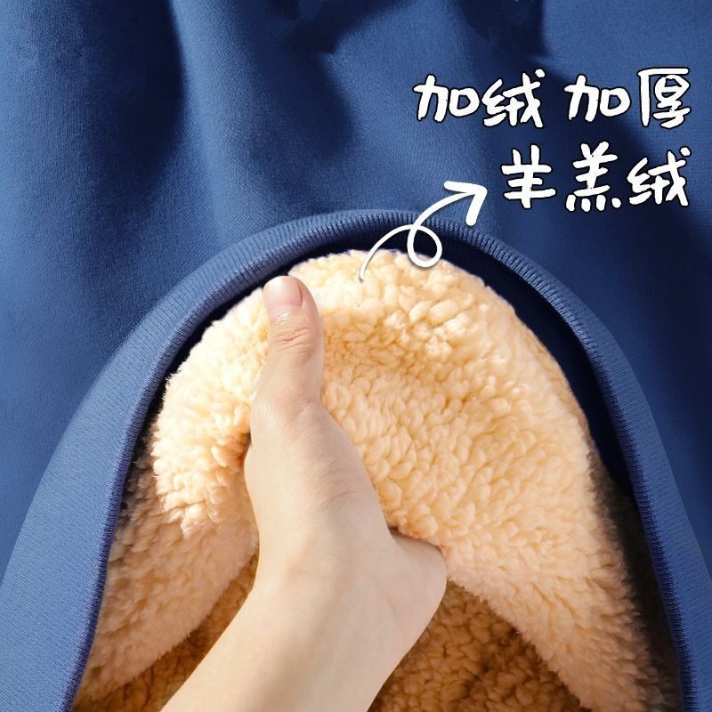 Fleece-Lined Solid Color Crew Neck Sweatshirt for Men, Loose Long-Sleeve T-Shirt, Winter Thickened Lamb Fleece Warm Top, Base Layer Shirt