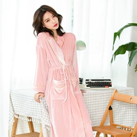 Gqueen mới mặc đồ ngủ gợi cảm phục vụ nhà áo ngủ dài san hô lông cừu vàng nhung đồ ngủ phụ nữ mùa thu đông đồ bộ quần ống rộng