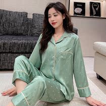 Ice Silk Spring Silk Pyjamas Woman 2022 New long sleeve cardiovert can be worn out of luxurious home for two sets