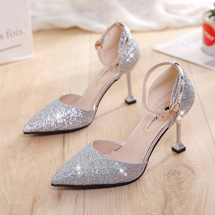 5- 7cm Shoes to Match Fairy Dresses, Women's Shoes with Pointed Toe, Stiletto Heels, Hostess Hollow-Out Slippers, Korean Style Evening Dress