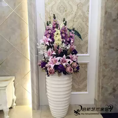 Modern European style simple floor vase simulation flower set living room decoration hotel fake flower arrangement decoration