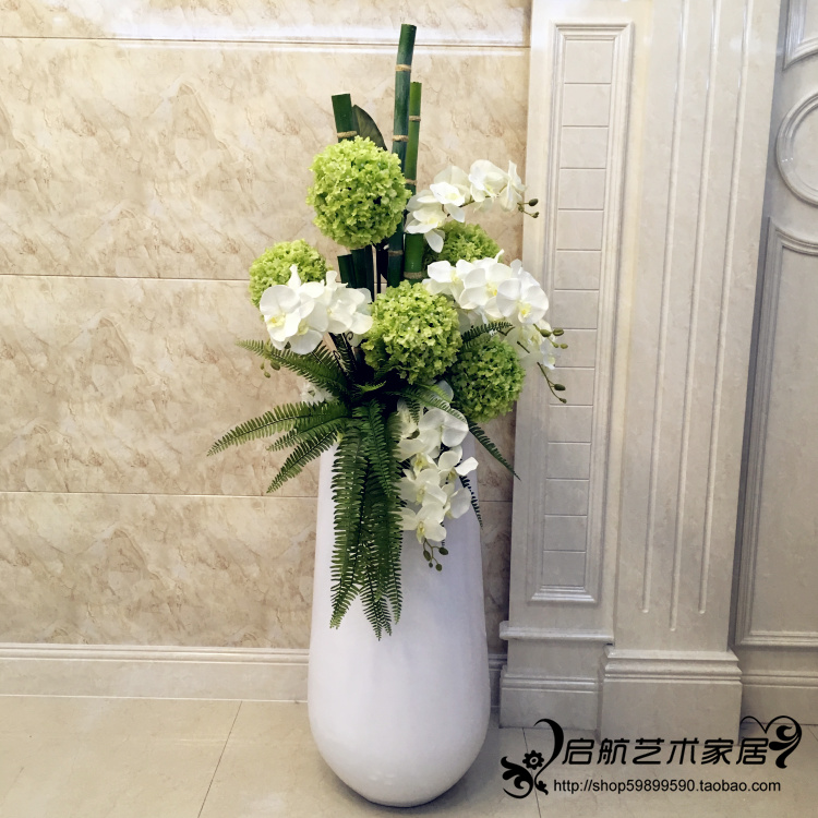 Large Glass Fiber Landing Large Vase Suit European Style Living Room Xuan Guan Hotel Sample House Display Center Hall Emulated Flower Arrangement Art
