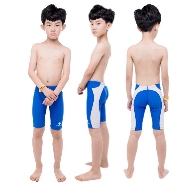 Trẻ em quần bơi bé trai quần bơi chuyên nghiệp trẻ lớn đào tạo cạnh tranh boyshort bé trai da cá mập bơi nhanh khô bikini đen