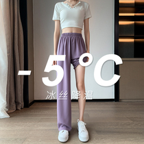 Purple Snowspun Broadlegged Pants Woman Summer Thin with high waist loose straight drum Sensation Floating Fairy Casual Ice Silk Cool Pants