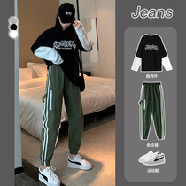 Sports pants women spring and autumn 2021 New loose leg pants ins tide Joker slim tooling casual Harlem pants