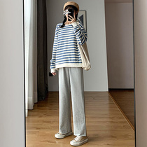 Gray sweatpants womens loose straight high waist drape feel 2021 new small man casual wide leg pants spring and autumn