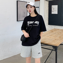 Sports shorts womens summer thin loose straight tube Hong Kong flavor casual pants wear gray five-piece pants tide ins