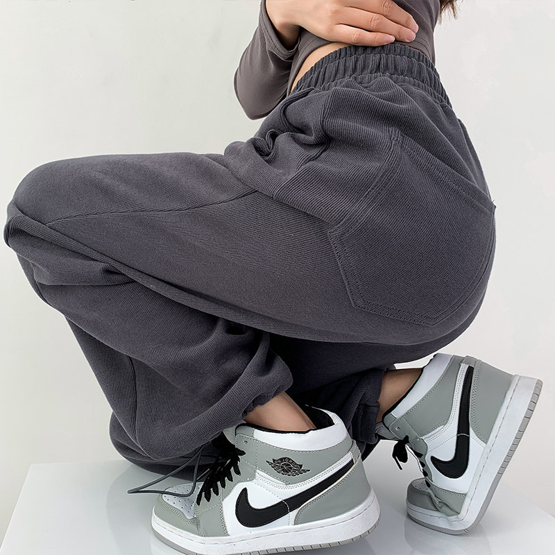 Grey Sports Pants Women Summer 2022 New Loose Straight Drum Wide Pants High Street Ins Tide Casual Bungles Pants