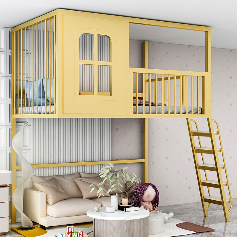 Loft Bed with Elevated Sheet, Upper Layer with Open Space, Lower Layer with Desk, Iron Art Treehouse Castle Bed, Children's Steel Frame Bed