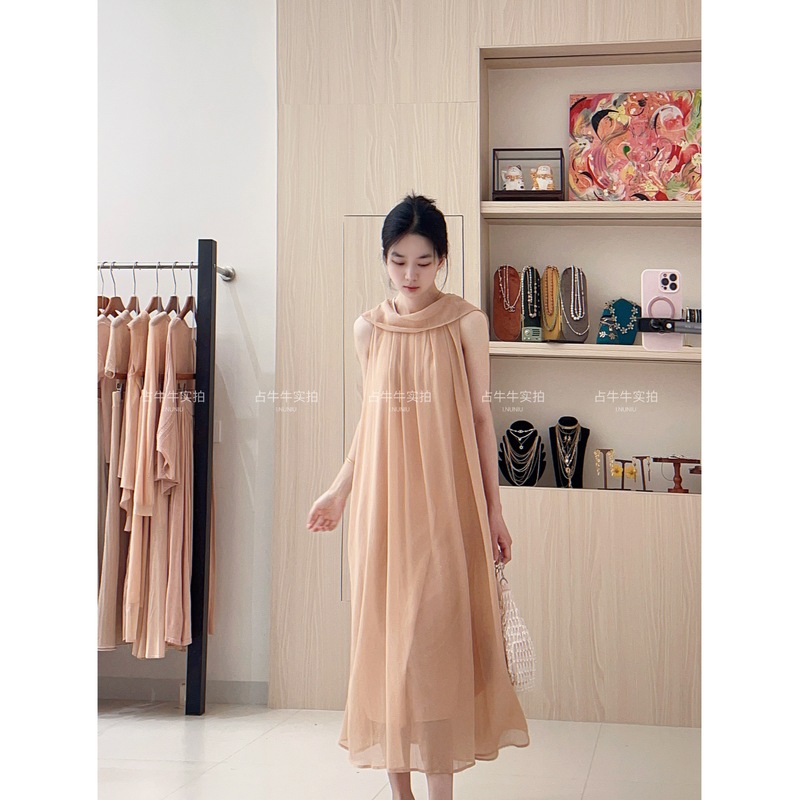 I.Nuniu Dress Version! Orange-Pink Dress with a Trailing Collar Design