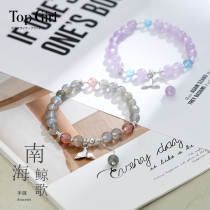 TOPGIRL natural crystal bracelet girl sterling silver fish tail pendant amethyst Moonlight stone handstring jewelry best friend