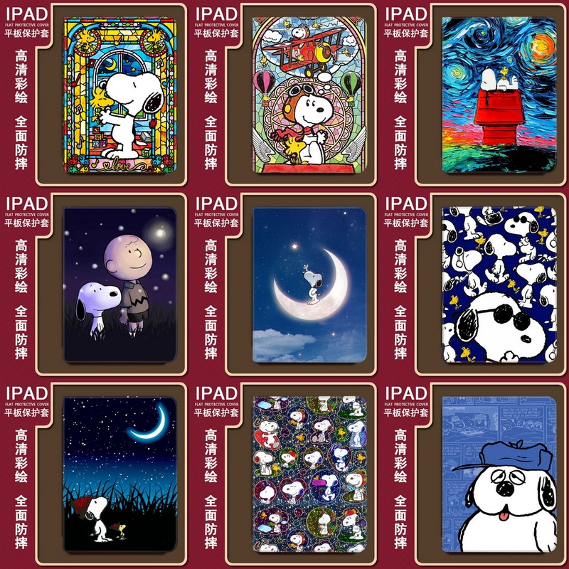 Snoopy Puppy Cartoon Anime Suitable Silk Pattern Ipad9 Protective Case 2022 New Air5 Silicone Ipad2021 Book-Style Mini6 Apple iPad 10 Generation 10.2inch Air4 Protective Cover