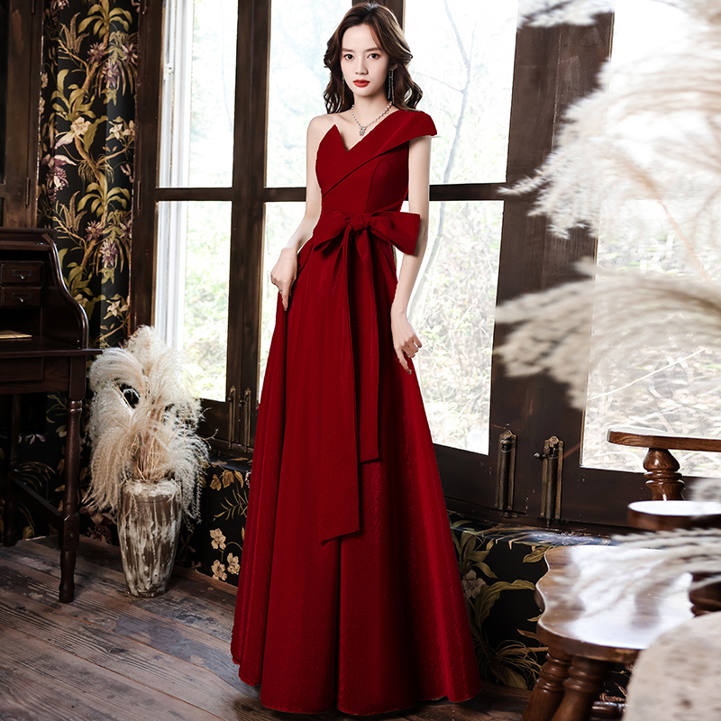 French Londtajoes Toast Dress Burgundy High-End Engagement Evening Dress Out of the Pavilion Banquet Host Skirt for Women