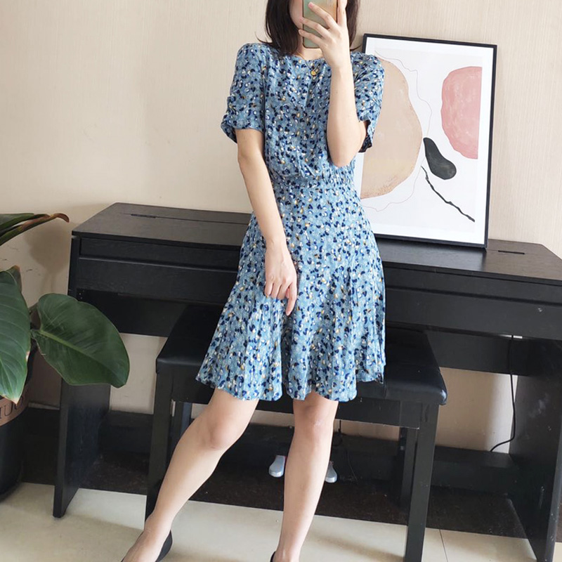 claudie pasey2022 summer new dress female floral French retro waist puff sleeve temperament
