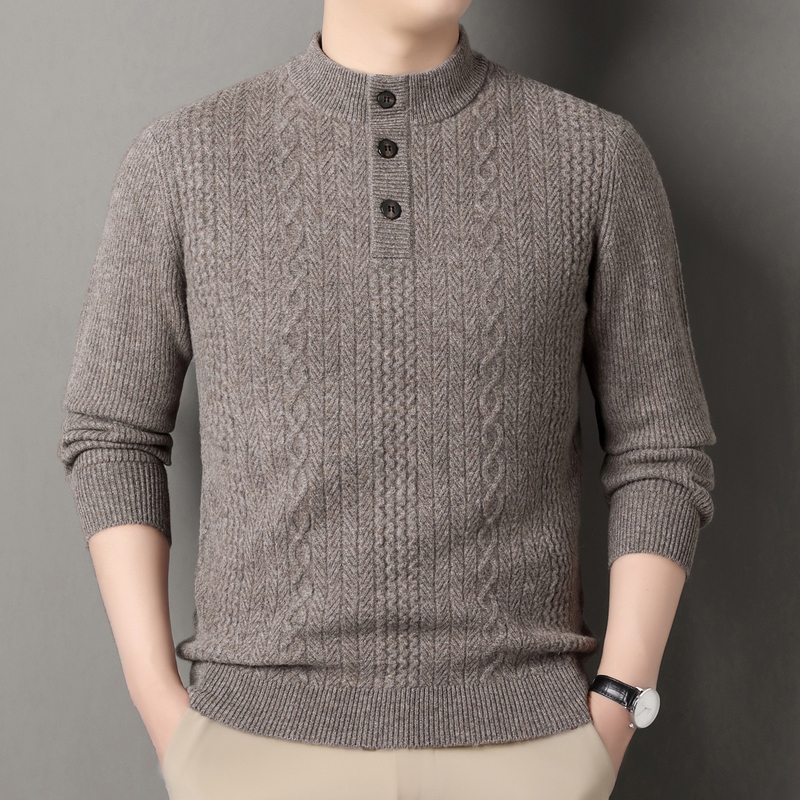 Winter Solid Color Stand-Up Collar Buttoned Wool Sweater for Men, Young and Middle-Aged, Casual Thickened Cashmere Knitted Base Sweater Winter Solid Color Stand-Up Collar Buttoned Wool Sweater for Men, Young and Middle-Aged, Casual Thickened Cashmere Knitted Base Sweater
