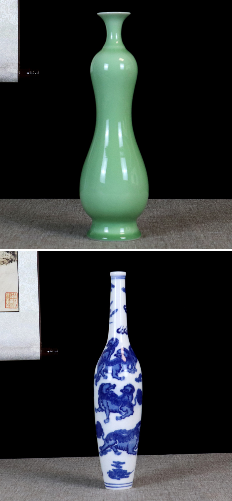 Shadow blue glaze craft flower vase furnishing articles sitting room of jingdezhen ceramics dried flower flower implement white porcelain of small ornament