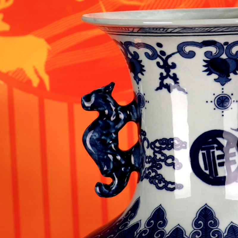 Landing a large blue and white porcelain vase archaize home sitting room flower adornment handicraft furnishing articles of jingdezhen ceramics