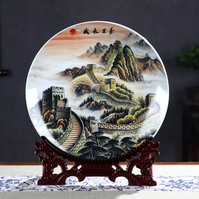 New ceramic decoration plate painting of flowers and rich ancient frame wine cabinet office furnishing articles household living room New Chinese arts and crafts